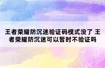 王者荣耀防沉迷验证码模式没了 王者荣耀防沉迷可以暂时不验证吗